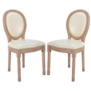 goolon dining chair pu leather french dining chair set of 2 vintage chair round backrest upholstered armless chair with wood leg mid century chair for dining room kitchen beige
