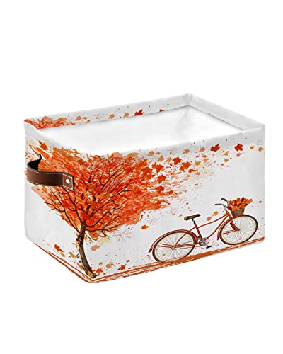 Large Capacity Storage Bins Hand Drawn Maple Tree Bicycle Pattern Storage Cubes, Collapsible Storage Baskets for Organizing for Bedroom Living Room Shelves Home 15x11x9.5 In