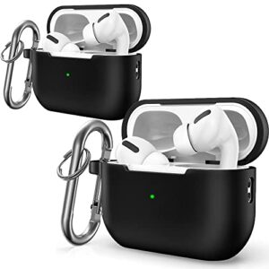 2 packs - spacen for airpods pro 2 case 2022, black soft silicone skin cover premium full protective case with keychain for new apple airpods pro 2 case