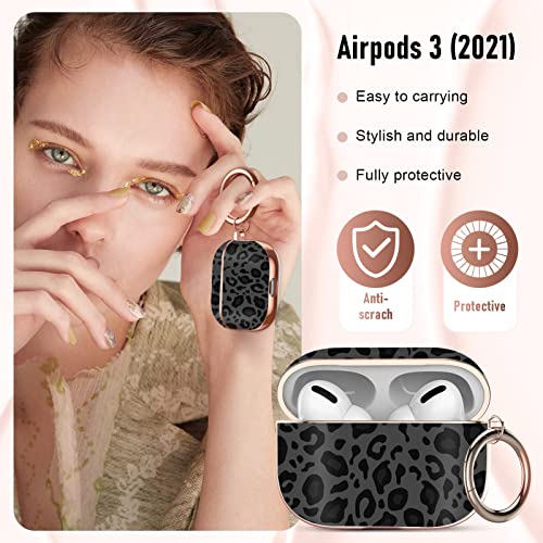 Maxjoy Airpods Pro 2 Case 2022,Cute Cover,Protective Shockproof Cover with Keychain, for Girls and Women and Men（Leopard Print on Black）
