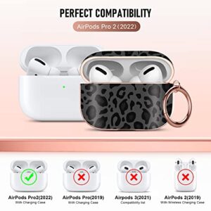 Maxjoy Airpods Pro 2 Case 2022,Cute Cover,Protective Shockproof Cover with Keychain, for Girls and Women and Men（Leopard Print on Black）