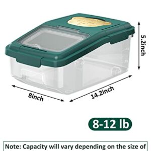 BNOSDM Airtight Cat Food Storage Container 8 lb Pet Dog Foods Storage Bins with Wheel Transparent Plastic Bulk Dry Feed Dispenser Measuring Cup, Seal Locking Lid Rice Cereal Flour