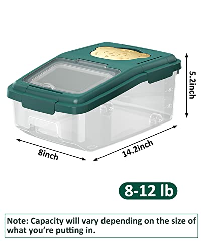 BNOSDM Airtight Cat Food Storage Container 8 lb Pet Dog Foods Storage Bins with Wheel Transparent Plastic Bulk Dry Feed Dispenser Measuring Cup, Seal Locking Lid Rice Cereal Flour