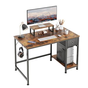 vermess computer desk with drawer and monitor stand,39 inch small desk study writing table,desks & workstations for home office bedroom,vintage
