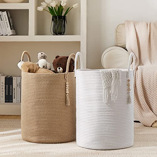 YOUDENOVA Jute Rope Laundry Hamper Basket, 58L Tall Woven Collapsible Baskets for Blanket Organizing Clothes Hamper for Laundry Room Storage