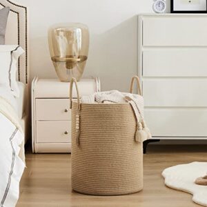 YOUDENOVA Jute Rope Laundry Hamper Basket, 58L Tall Woven Collapsible Baskets for Blanket Organizing Clothes Hamper for Laundry Room Storage