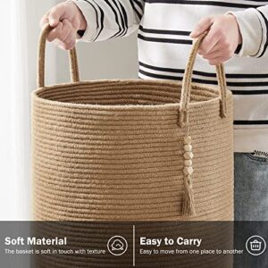 YOUDENOVA Jute Rope Laundry Hamper Basket, 58L Tall Woven Collapsible Baskets for Blanket Organizing Clothes Hamper for Laundry Room Storage