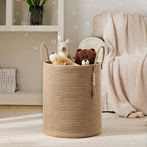 YOUDENOVA Jute Rope Laundry Hamper Basket, 58L Tall Woven Collapsible Baskets for Blanket Organizing Clothes Hamper for Laundry Room Storage