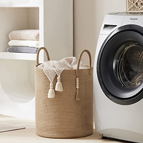 YOUDENOVA Jute Rope Laundry Hamper Basket, 58L Tall Woven Collapsible Baskets for Blanket Organizing Clothes Hamper for Laundry Room Storage