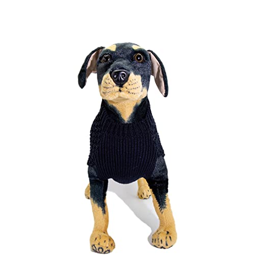 Ganfanren Reflective Knitted Dogs Sweater Winter Pet Pullover Coat Clothing (Small, Navy)