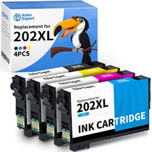 kolor expert remanufactured ink cartridge replacement for epson 202 xl 202xl t202xl for expression home xp-5100 workforce wf-2860 printer (1 black, 1 cyan, 1 magenta, 1 yellow)