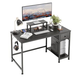 vermess computer desk with drawer and monitor stand,47 inch study writing desks for home office,industrial simple style wood table for pc laptop notebook,black