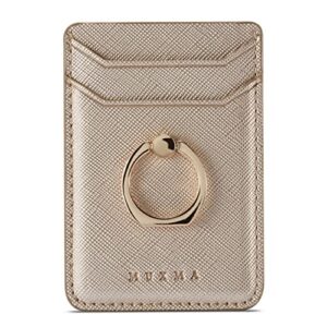 lnobern premium pu leather phone card holder stick with rfid on wallet with ring kickstand for iphone and android smartphones (gold)