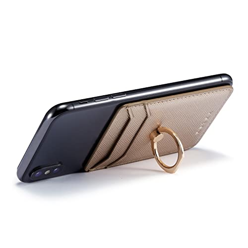 Lnobern Premium PU Leather Phone Card Holder Stick with RFID On Wallet with Ring Kickstand for iPhone and Android Smartphones (Gold)