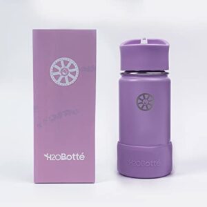 h2obotté kids water bottle for school - 14oz (straw lid), reusable leak-proof insulated stainless steel reusable water bottle for girls, boys (lavender)