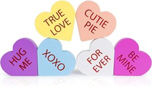 wooden heart decor for valentines day, double printed freestanding wood sign valentines decoration, table decorations for living room, tiered tray, fireplaces mantel, wall shelf - 6 pcs