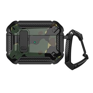 mirusi for airpods pro 2 (2022) case cover with secure lock clip, military armor style full-body rugged hard shell with carabiner,shockproof protective case cover supports wireless charging(green)