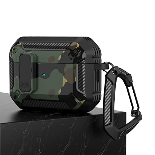 MiRUSI for Airpods Pro 2 (2022) Case Cover with Secure Lock Clip, Military Armor Style Full-Body Rugged Hard Shell with Carabiner,Shockproof Protective Case Cover Supports Wireless Charging(Green)