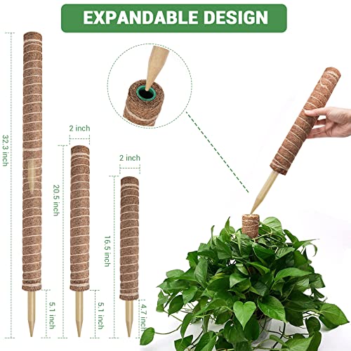 Moss Pole for Plants Monstera, Extra-Long 115 inch Moss Stick for Climbing Plants, 4 Pcs 20.5" and 2 Pcs 16.5" Coco Coir Pole for Indoor Potted Plants Grow Upwards, Totem Pole Plant Support