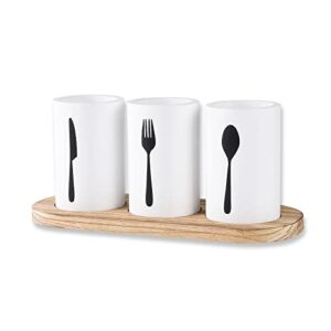 silverware organiser - set of 3 (with wooden tray) tabletop wooden silverware holder utensil holder for forks spoons knives party kitchen holder silverwareliving room restaurant(white white white)