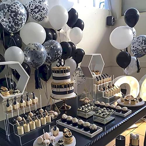 AJOYEGG Black White Silver Balloons Garland Kit 135pcs, 5+12+18inch Black White Metallic Chrome Silver and Silver Confetti Latex Balloons Arch for Wedding Bridal Shower Birthday Party Decorations