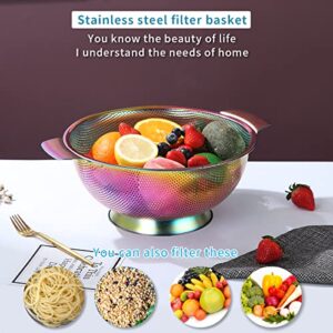 Kyraton Rainbow Colander 5 Quart, Professional Titanium Colorful Plating Stainless Steel Strainer with Heavy Duty Handles and Self Draining Solid Ring Base, Easy Clean and Dishwasher Safe