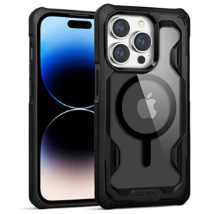 ultimal case designed for iphone 14 pro max 6.7 inch, rugged military cover with lightweight sporty design, slim shockproof drop protection bumper case compatible with magsafe (black/black frame)