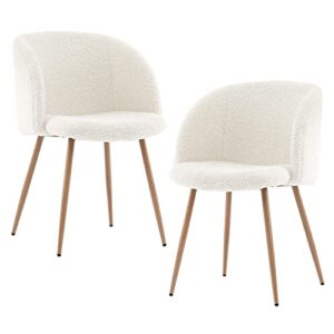 nioiikit sherpa dining chairs set of 2, upholstered living room chairs, accent chairs with barrel back, faux fur armchairs for living room, home, office, dining room, bedroom (white)