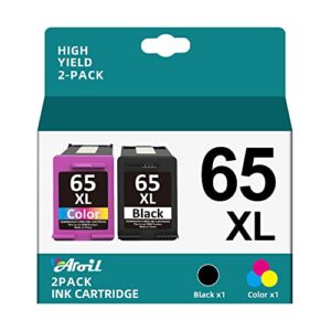aroil 65 65xl ink cartridges combo pack remanufactured cartridge for hp compatible with deskjet 2622 2624 2652 2655 3720 3721 3722 3723 3732 3758,envy 5052 5058 printers. xl black,color