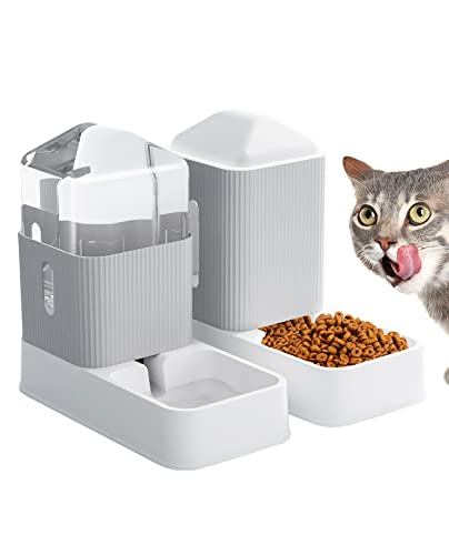 BNOSDM Automatic Cat Feeder for Indoor Cats Gravity Feeders ＆ Waterer Set Dogs Food and Water Dispenser Pet Feeding Bowl 3.5L /1 Gallons for Small Medium Big Dog Pets Puppy Kitten Gray