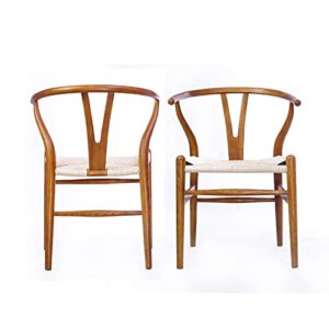 polynices wishbone chair, weave modern solid wood mid-century y shaped backrest dining chair set of 2 (chestnut)
