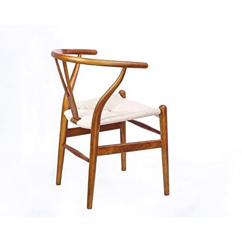Polynices Wishbone Chair, Weave Modern Solid Wood Mid-Century Y Shaped Backrest Dining Chair Set of 2 (Chestnut)