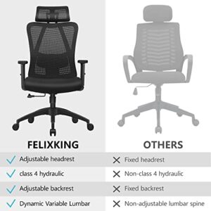 FelixKing Ergonomic Office Chair, Big and Tall Office Chair, Adjustable Headrest with 2D Armrest, Lumbar Support and PU Wheels, Swivel Computer Task Chair for Office, Tilt Function Computer Chair