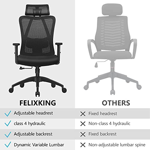 FelixKing Ergonomic Office Chair, Big and Tall Office Chair, Adjustable Headrest with 2D Armrest, Lumbar Support and PU Wheels, Swivel Computer Task Chair for Office, Tilt Function Computer Chair