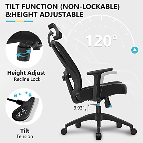 FelixKing Ergonomic Office Chair, Big and Tall Office Chair, Adjustable Headrest with 2D Armrest, Lumbar Support and PU Wheels, Swivel Computer Task Chair for Office, Tilt Function Computer Chair