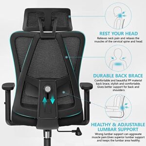 FelixKing Ergonomic Office Chair, Big and Tall Office Chair, Adjustable Headrest with 2D Armrest, Lumbar Support and PU Wheels, Swivel Computer Task Chair for Office, Tilt Function Computer Chair