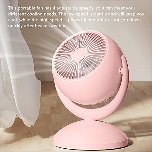 ORALBY USB Fan, Table Fan with Strong Airflow & Quiet Operation, Adjustable Up and Down, 4-Speed Adjustable,Pink