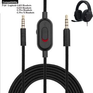 G Pro Audio Aux Cable for Logitech G433/G233/G Pro/G Pro X Headphones Audio Extension Cable with  Inline Mute Switch and Volume Controller Button(Black, 2m)