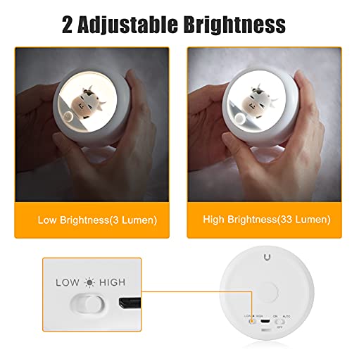 AIMILAR LED Motion Sensor Kids Night Lights Rechargeable USB Night Light Lamp for Kids Room Bedroom Bathroom Toilet Portable Baby Nursery Magnetic Cow Nightlight (2 Pack)