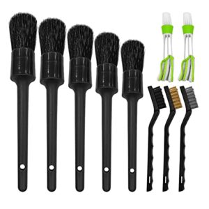 10pcs car detailing kit set, auto interior cleaning wire brush set, boar hair duster brushes for cleaning car interior exterior, wheels, dashboard, air conditioner, engines, leather (black)