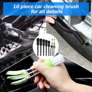 10PCS Car Detailing Kit Set, Auto Interior Cleaning Wire Brush Set, Boar Hair Duster Brushes for Cleaning Car Interior Exterior, Wheels, Dashboard, Air Conditioner, Engines, Leather (Black)