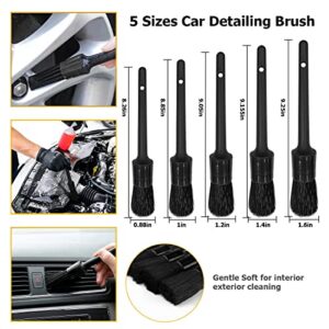 10PCS Car Detailing Kit Set, Auto Interior Cleaning Wire Brush Set, Boar Hair Duster Brushes for Cleaning Car Interior Exterior, Wheels, Dashboard, Air Conditioner, Engines, Leather (Black)