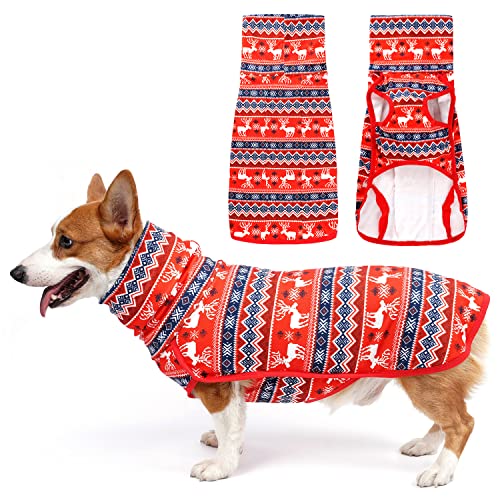 Dog Cold Weather Coats, Dog Sweaters with Leash Hole for Small Medium Large Dogs, Bowite Soft Warm Stretchy Dog Winter Jacket Girl Boy for Cold Weather, Dog Pullover Sweater Vest (Christmas,S)