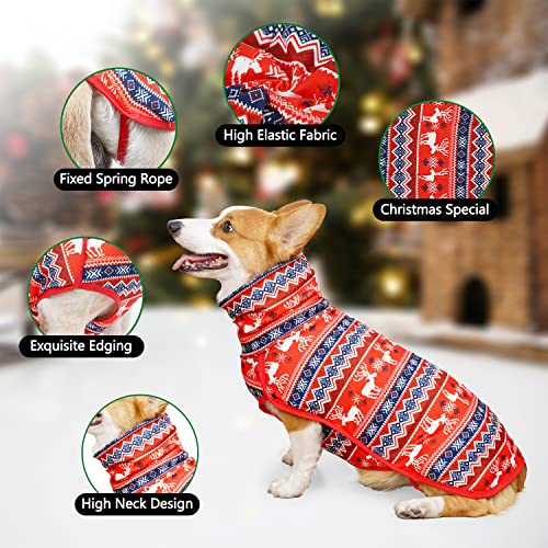 Dog Cold Weather Coats, Dog Sweaters with Leash Hole for Small Medium Large Dogs, Bowite Soft Warm Stretchy Dog Winter Jacket Girl Boy for Cold Weather, Dog Pullover Sweater Vest (Christmas,S)