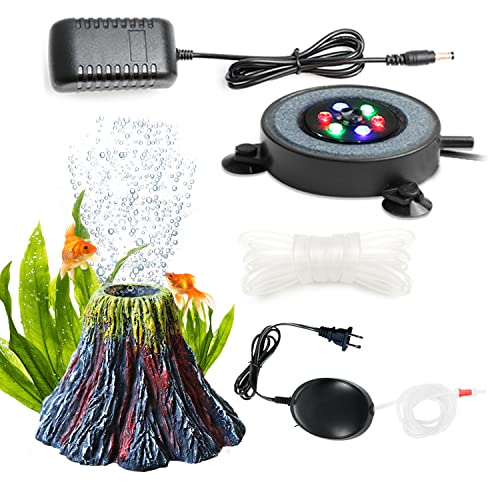 Aquarium Bubble Light with Air Pump, Aquarium Volcano Ornament Oxygenation Kit, Bubbler Decorations for Underwater Fish Tank