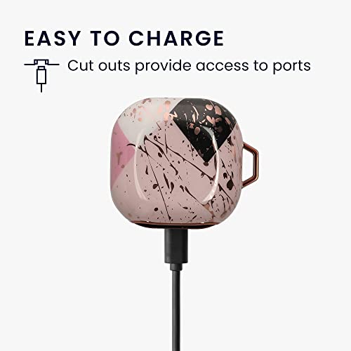 kwmobile Case Compatible with Samsung Galaxy Buds 2 Pro/Buds 2 / Buds Live - Case for Earbuds - Mixed Marble Dusty Pink/White/Black