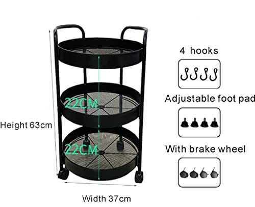 EYHLKM 3 Layer Movable Kitchen Storage Rack Carbon Steel Bathroom Shelf with Wheels Space Saving Trolley Tools (Color : B, Size : 1pcs)