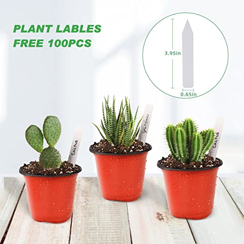 TDHDIKE 4" Small Plastic Plant Nursery Pot/Pots (100pcs) Seedlings Flower Plant Container (Red) Seed Starting Pots Indoor Outdoor, Come with 100pcs Plant Labels