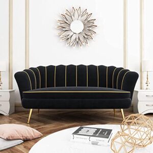 loveseat couch, modern velvet sofa accent upholstered settee, 2 seater small loveseat for small spaces, office, bedroom, living room (black)