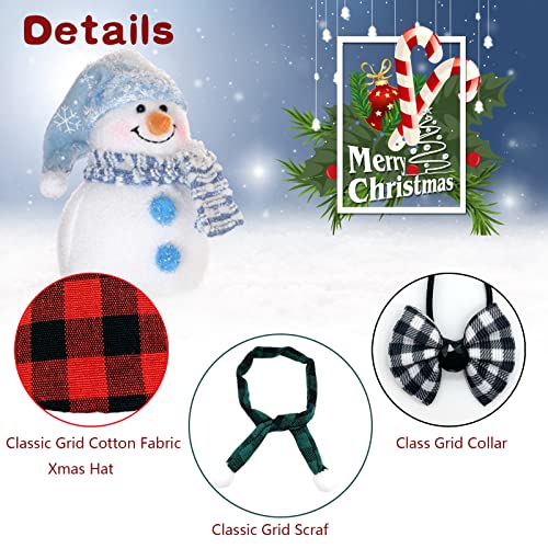 CooShou 12Pcs Christmas Pet Chicken Hat Scarf Bowtie Set Mini Santa Plaid Hat Scarf Xmas Small Animal Red Green Gray Hat with Adjustable Chin Strap for Hen Bunny Guinea Pig Hamster